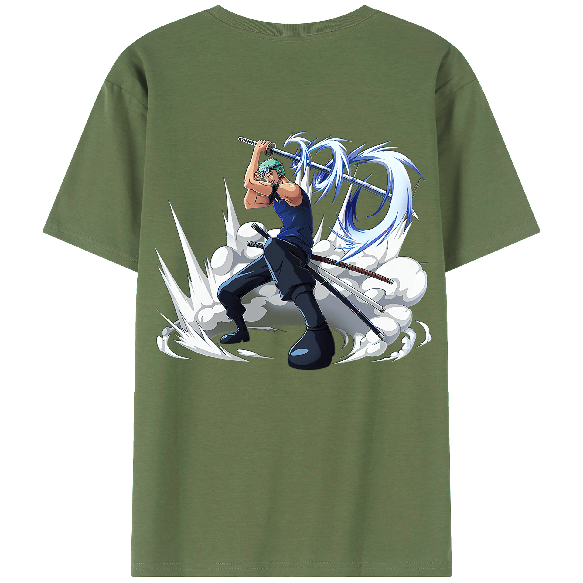 ワンピース ロロノア・ゾロ ONE PIECE Roronoa Zoro 綿100％ メンズ半袖Tシャツ（バックプリント） 通気性